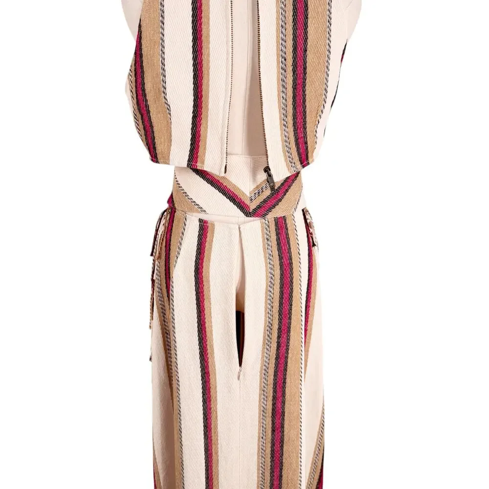 Ulla Johnson Caterina Maxi Dress Cream Linen Striped Cut Out Fringe Boho Size 6 - Picture 12 of 16